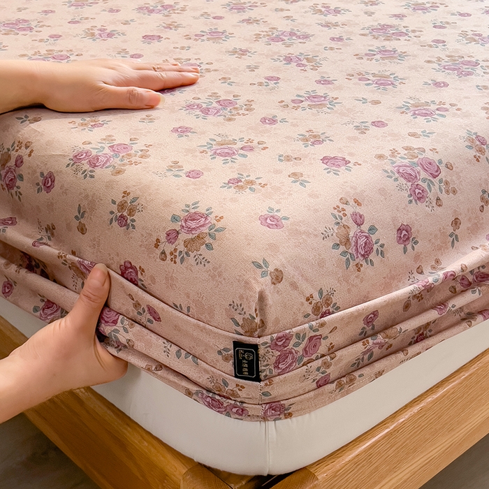 91家纺网 家纺一手货源 找家纺 芃成家纺 2026春夏新款全棉纯棉加厚老粗布单床笠床笠单件床笠三件套 月下玫瑰