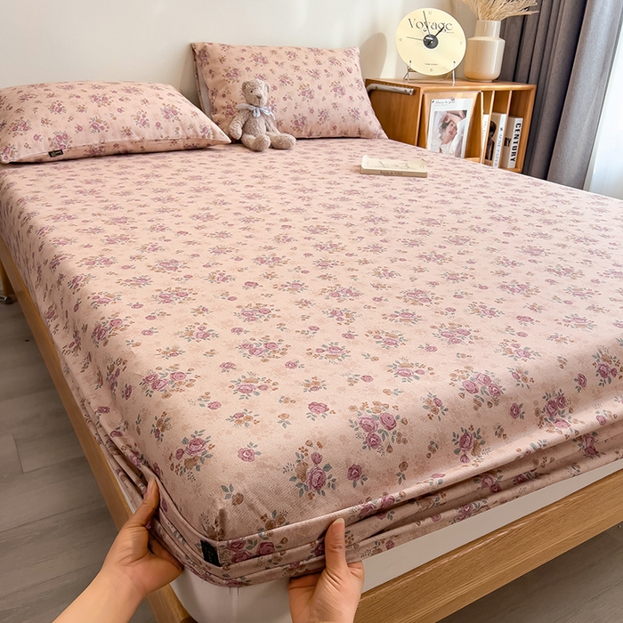 91家纺网 家纺一手货源 找家纺 芃成家纺 2026春夏新款全棉纯棉加厚老粗布单床笠床笠单件床笠三件套 月下玫瑰