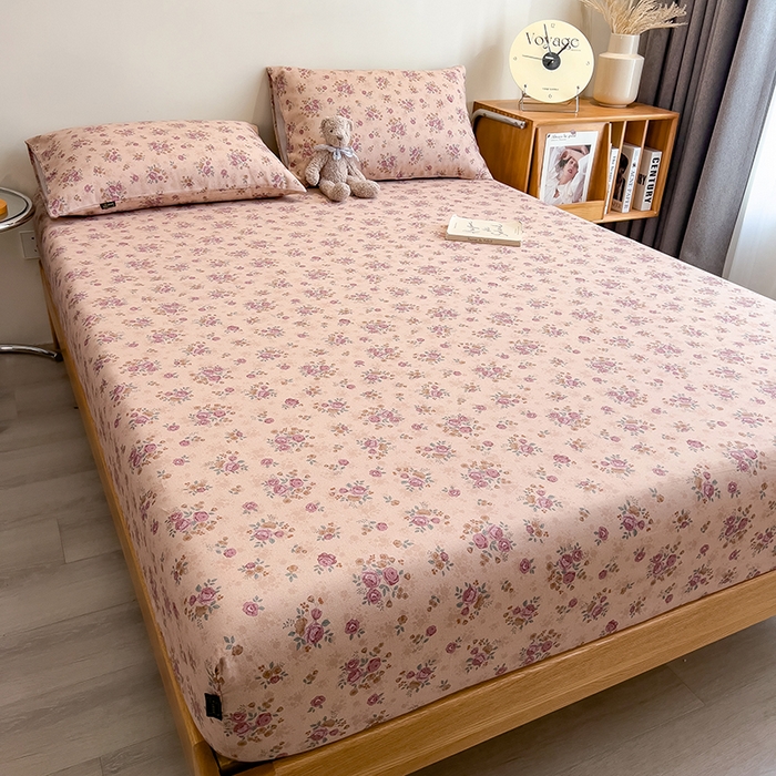 91家纺网 家纺一手货源 找家纺 芃成家纺 2026春夏新款全棉纯棉加厚老粗布单床笠床笠单件床笠三件套 月下玫瑰