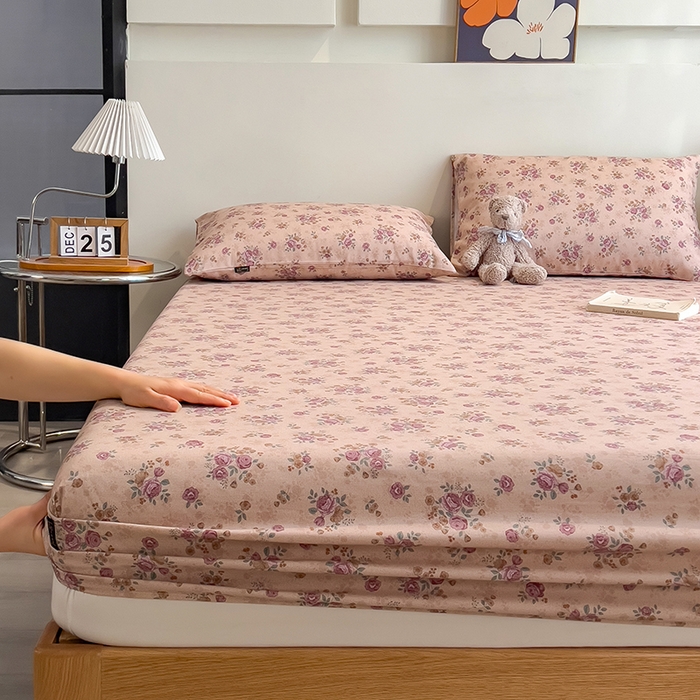 91家纺网 家纺一手货源 找家纺 芃成家纺 2026春夏新款全棉纯棉加厚老粗布单床笠床笠单件床笠三件套 月下玫瑰