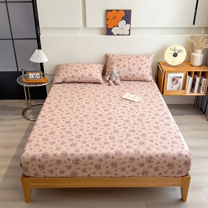 91家纺网 家纺一手货源 找家纺 芃成家纺 2026春夏新款全棉纯棉加厚老粗布单床笠床笠单件床笠三件套 月下玫瑰