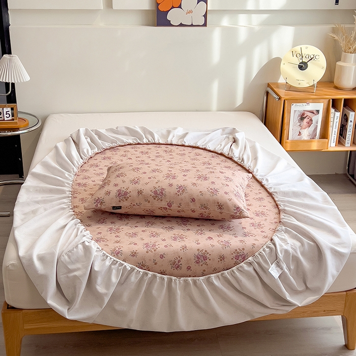 91家纺网 家纺一手货源 找家纺 芃成家纺 2026春夏新款全棉纯棉加厚老粗布单床笠床笠单件床笠三件套 月下玫瑰