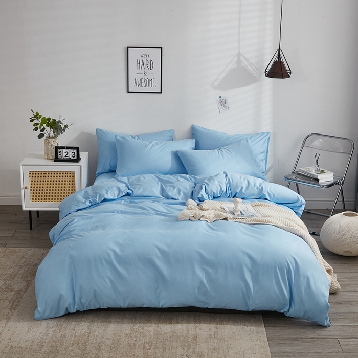 啊雅家居 2025新款ins简约学生宿舍双拼纯色磨毛四件套可订制logo 天空兰