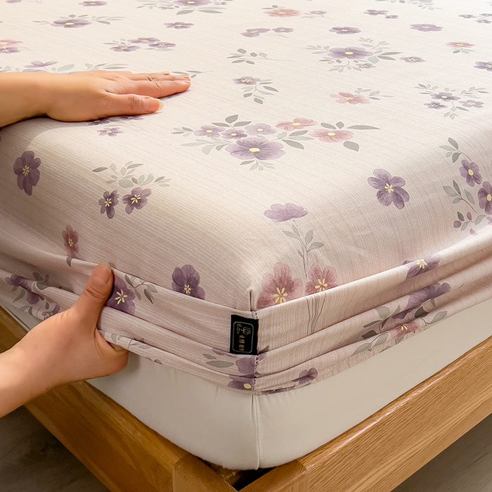 91家纺网 家纺一手货源 找家纺 芃成家纺 2026春夏新款全棉纯棉加厚老粗布单床笠床笠单件床笠三件套 紫韵花境