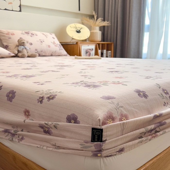 91家纺网 家纺一手货源 找家纺 芃成家纺 2026春夏新款全棉纯棉加厚老粗布单床笠床笠单件床笠三件套 紫韵花境