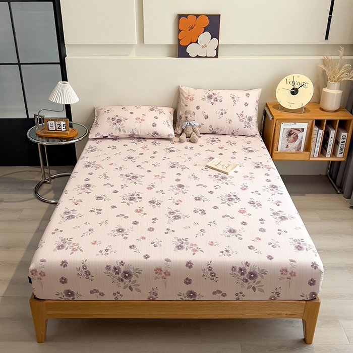 91家纺网 家纺一手货源 找家纺 芃成家纺 2026春夏新款全棉纯棉加厚老粗布单床笠床笠单件床笠三件套 紫韵花境