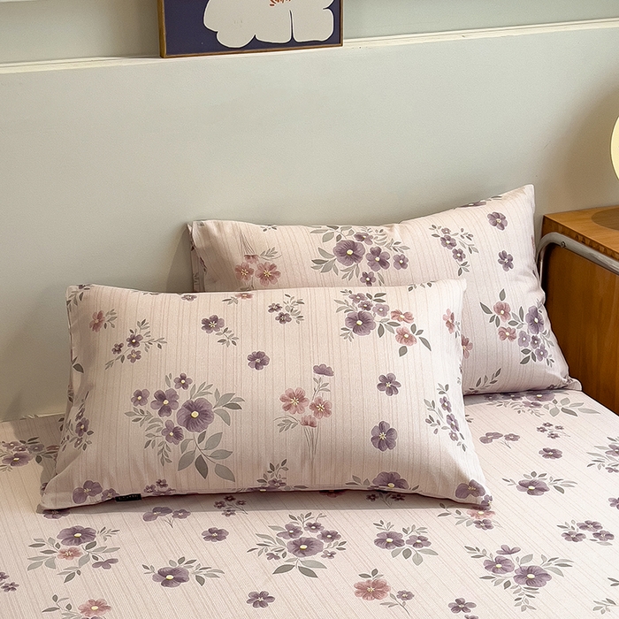 91家纺网 家纺一手货源 找家纺 芃成家纺 2026春夏新款全棉纯棉加厚老粗布单床笠床笠单件床笠三件套 紫韵花境