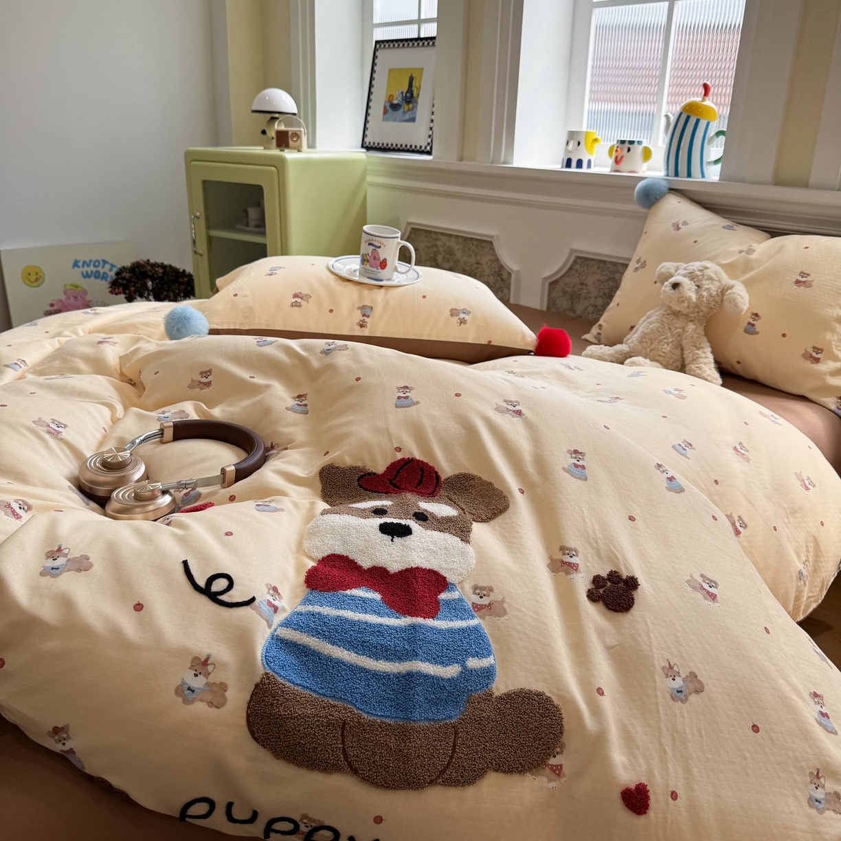 91家纺网 家纺一手货源 找家纺 （总）呗旺鹿 2026新款全棉纯棉毛巾绣球球双层纱四件套