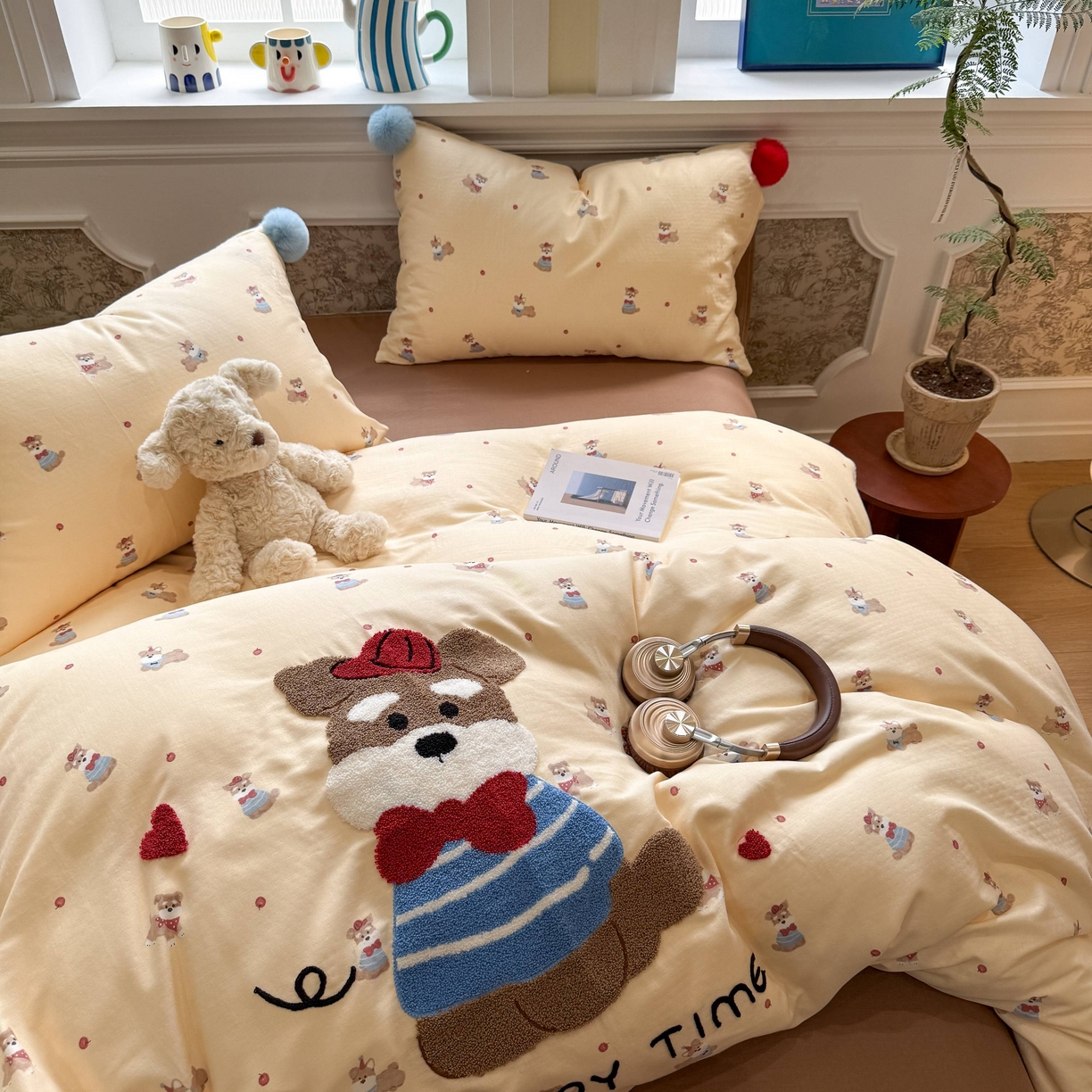 91家纺网 家纺一手货源 找家纺 （总）呗旺鹿 2026新款全棉纯棉毛巾绣球球双层纱四件套