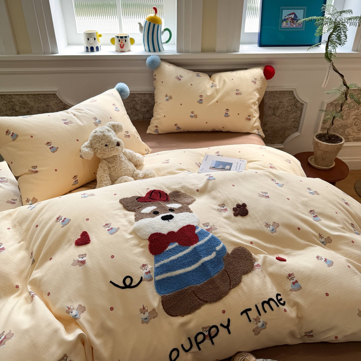 91家纺网 家纺一手货源 找家纺 （总）呗旺鹿 2026新款全棉纯棉毛巾绣球球双层纱四件套