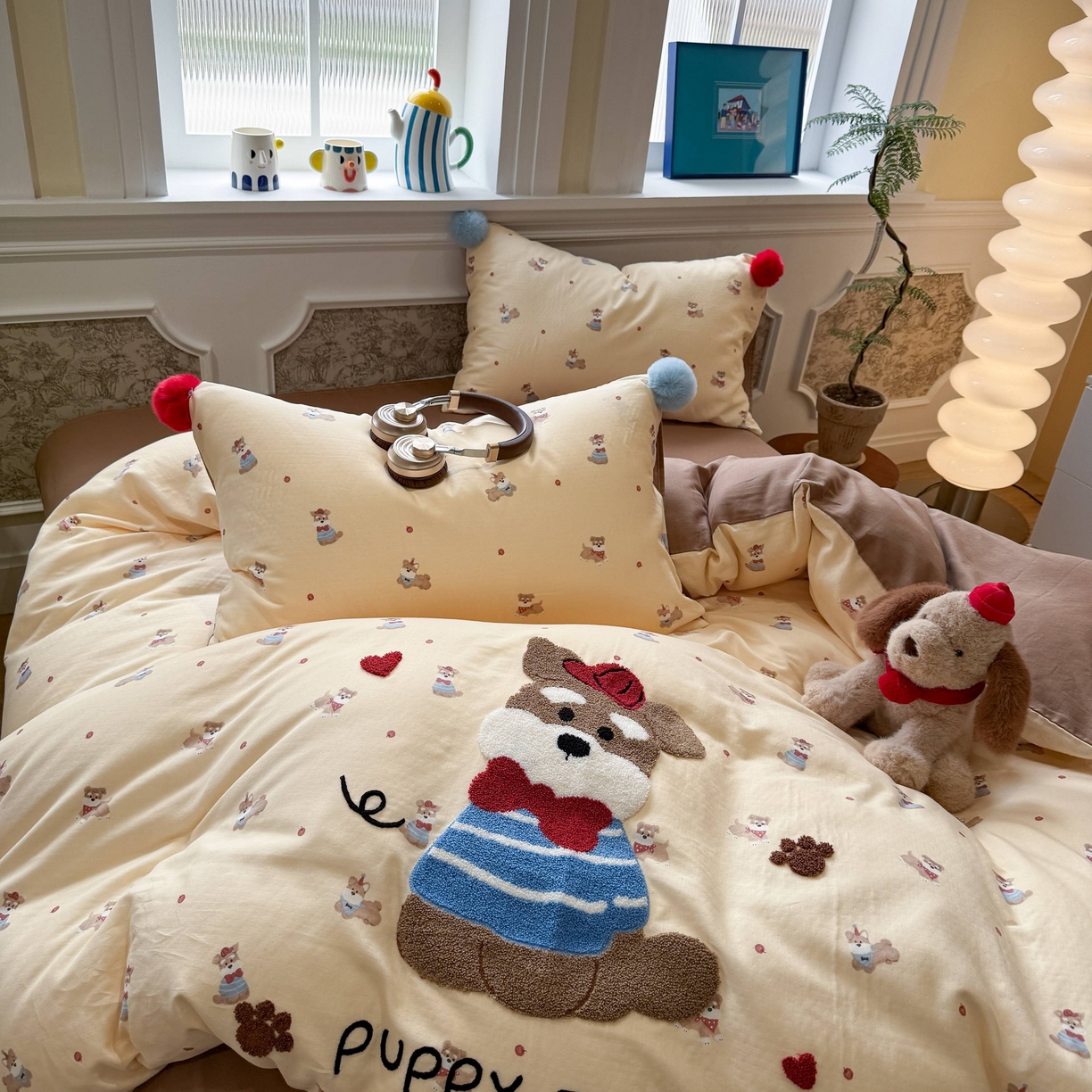 91家纺网 家纺一手货源 找家纺 （总）呗旺鹿 2026新款全棉纯棉毛巾绣球球双层纱四件套