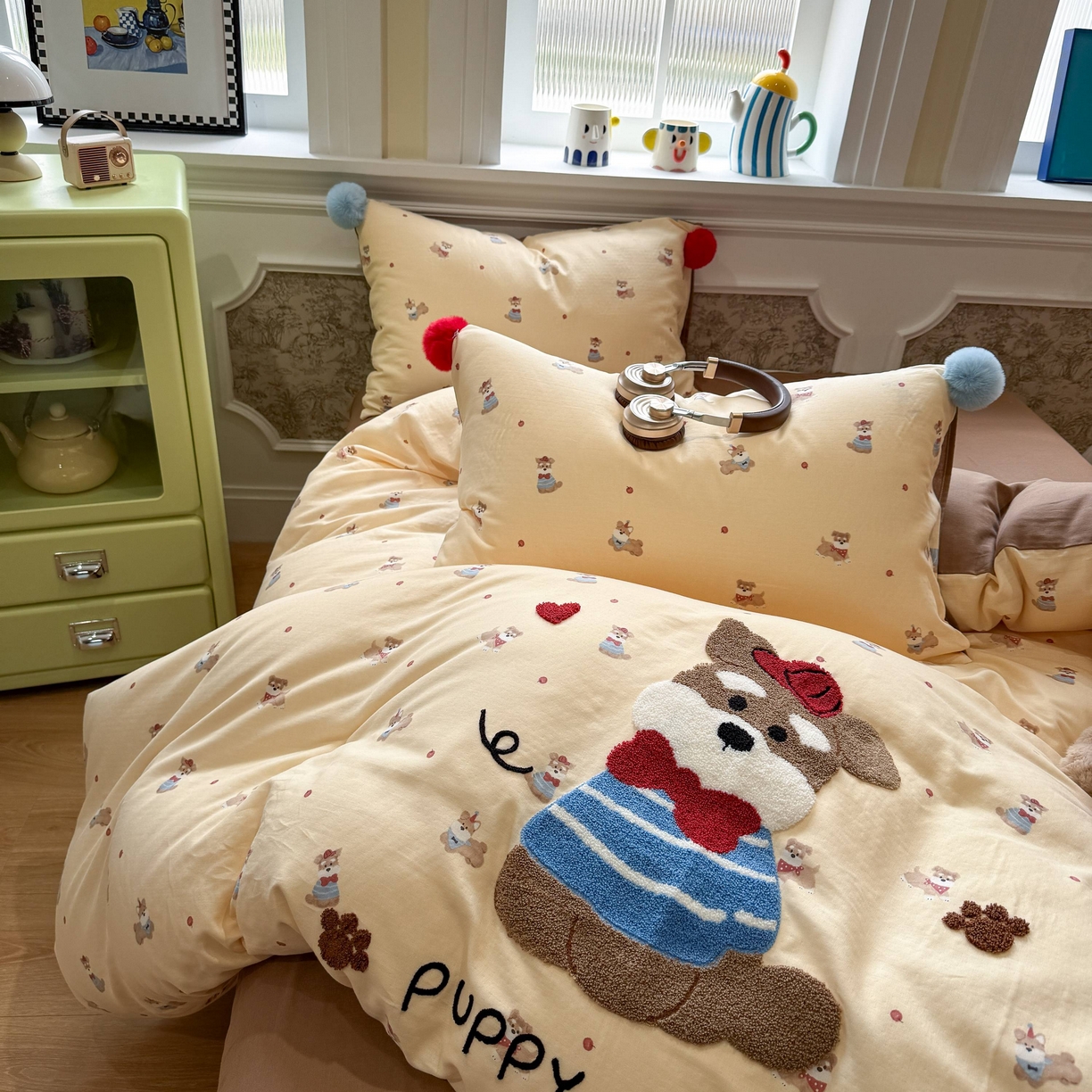 91家纺网 家纺一手货源 找家纺 （总）呗旺鹿 2026新款全棉纯棉毛巾绣球球双层纱四件套