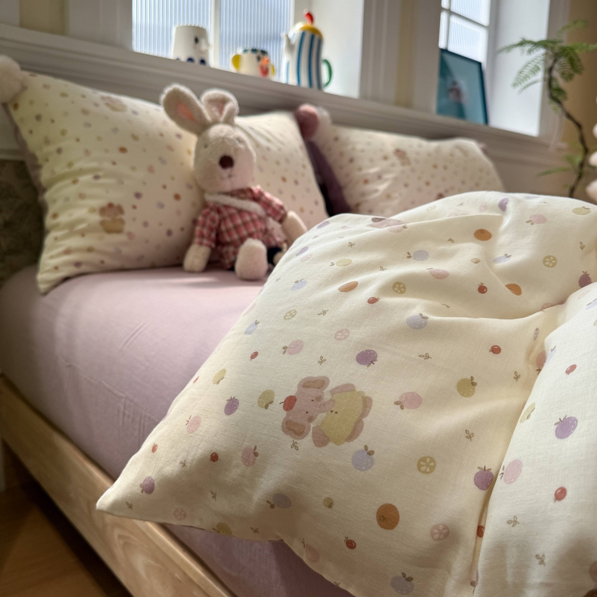 91家纺网 家纺一手货源 找家纺 呗旺鹿 2026新款全棉纯棉毛巾绣球球双层纱四件套 双层纱毛巾绣球球果子象