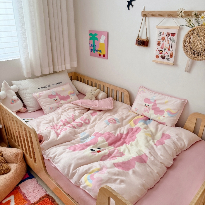 91家纺网 家纺一手货源 找家纺 （总）萌宝家纺 2026新款母婴A类全棉双层纱儿童被套纯棉纱布三件套