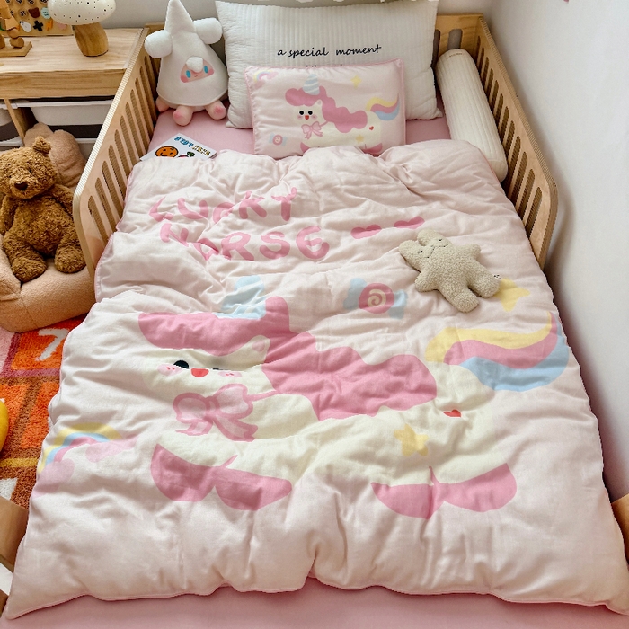 91家纺网 家纺一手货源 找家纺 （总）萌宝家纺 2026新款母婴A类全棉双层纱儿童被套纯棉纱布三件套