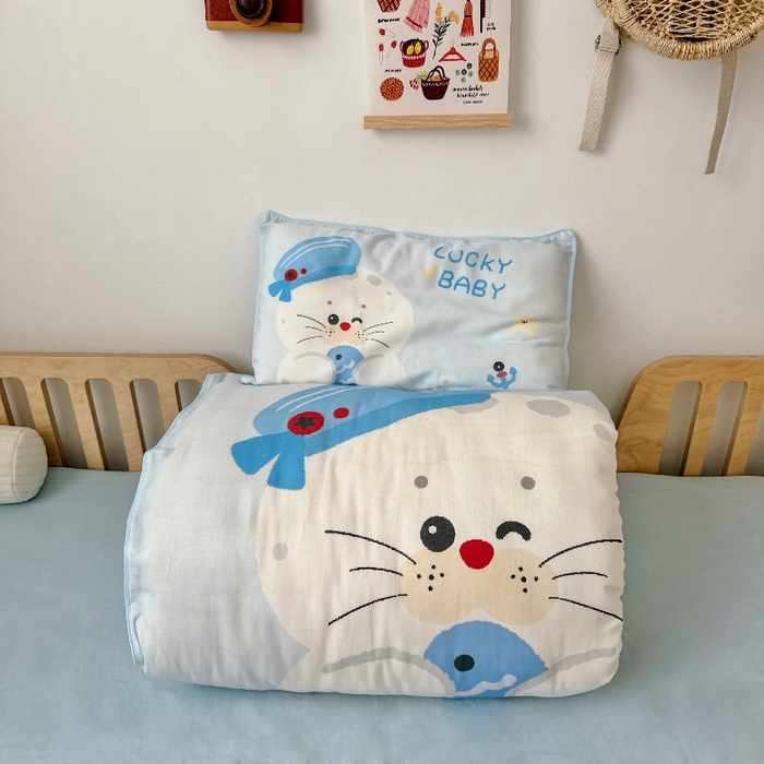 91家纺网 家纺一手货源 找家纺 （总）萌宝家纺 2026新款母婴A类全棉双层纱儿童被套纯棉纱布三件套