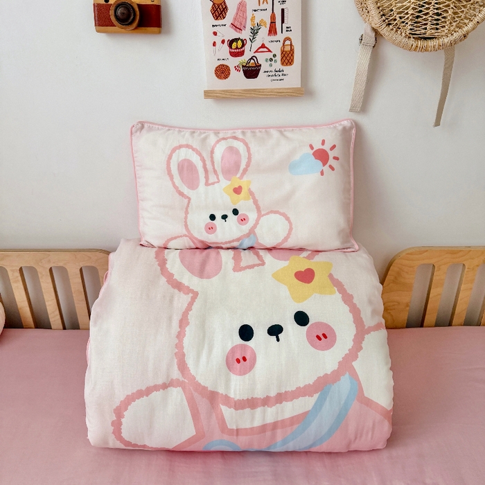 91家纺网 家纺一手货源 找家纺 （总）萌宝家纺 2026新款母婴A类全棉双层纱儿童被套纯棉纱布三件套