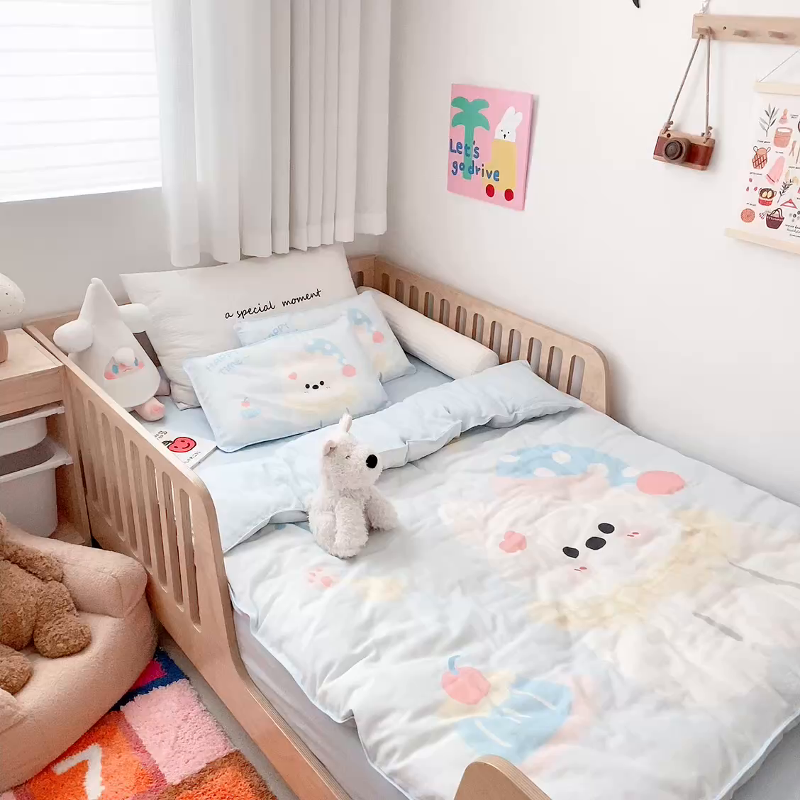 91家纺网 家纺一手货源 找家纺 萌宝家纺 2026新款母婴A类全棉双层纱儿童被套纯棉纱布三件套 西高地-蓝色