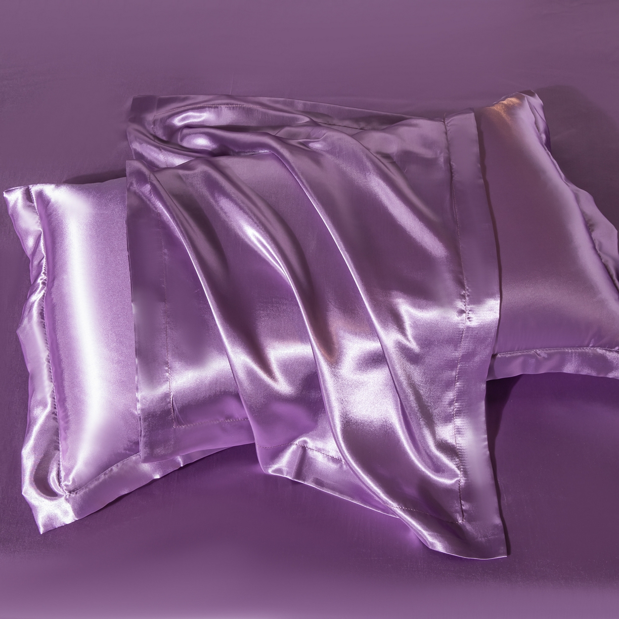 91家纺网 家纺一手货源 找家纺 莱越家纺 2026夏季款高端轻奢水洗真丝四件套丝滑裸睡丝绸纯色冰丝四件套系列可承接外贸订货 典雅紫