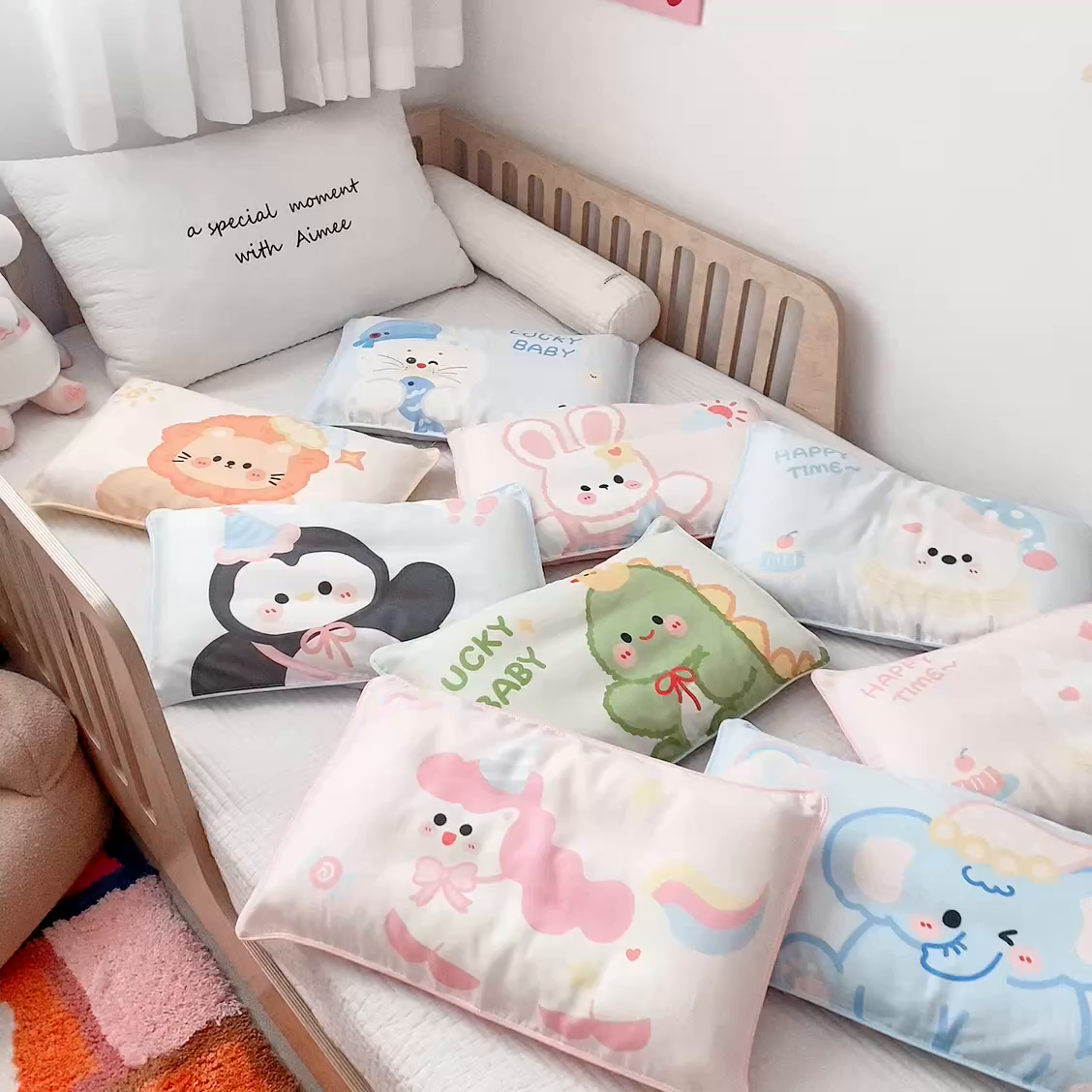91家纺网 家纺一手货源 找家纺 （总）萌宝家纺 2026春夏纯棉双层纱儿童枕套A类宝宝纱布枕头枕芯（萌宠系列）