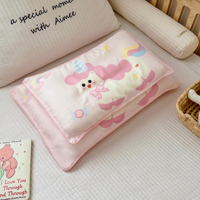 91家纺网 家纺一手货源 找家纺 萌宝家纺 2026春夏纯棉双层纱儿童枕套A类宝宝纱布枕头枕芯（萌宠系列） 快乐小马