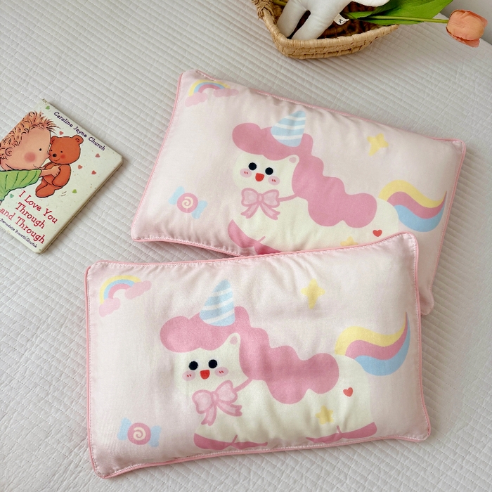 91家纺网 家纺一手货源 找家纺 萌宝家纺 2026春夏纯棉双层纱儿童枕套A类宝宝纱布枕头枕芯（萌宠系列） 快乐小马