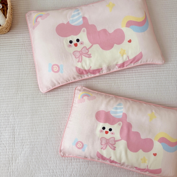 91家纺网 家纺一手货源 找家纺 萌宝家纺 2026春夏纯棉双层纱儿童枕套A类宝宝纱布枕头枕芯（萌宠系列） 快乐小马