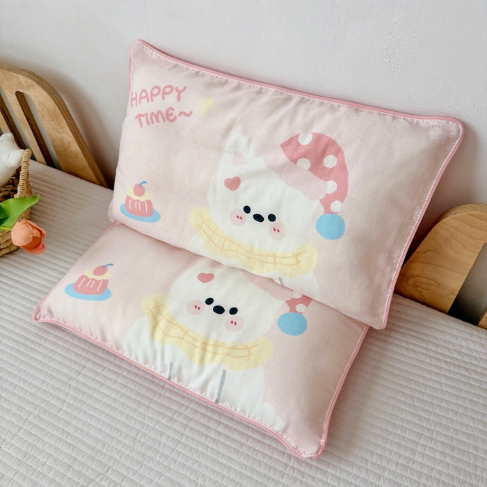 萌宝家纺 2026春夏纯棉双层纱儿童枕套A类宝宝纱布枕头枕芯（萌宠系列） 西高地-粉色