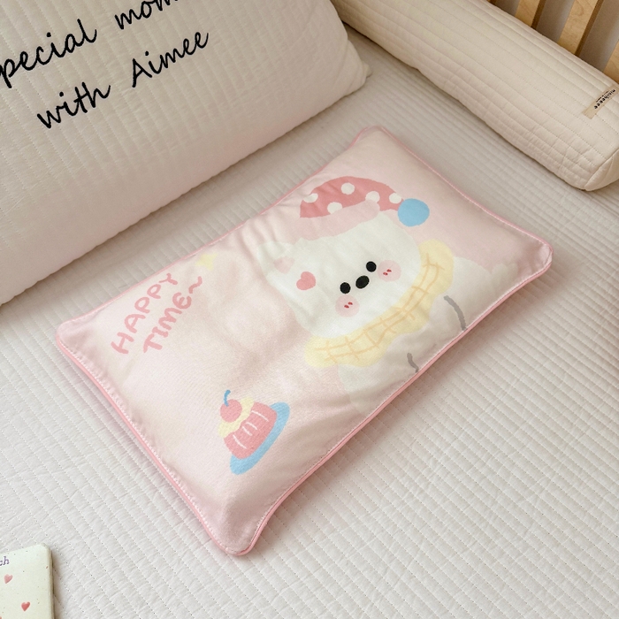 91家纺网 家纺一手货源 找家纺 萌宝家纺 2026春夏纯棉双层纱儿童枕套A类宝宝纱布枕头枕芯（萌宠系列） 西高地-粉色