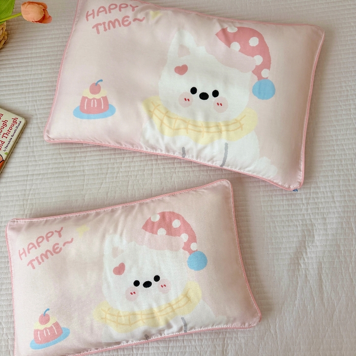 91家纺网 家纺一手货源 找家纺 萌宝家纺 2026春夏纯棉双层纱儿童枕套A类宝宝纱布枕头枕芯（萌宠系列） 西高地-粉色