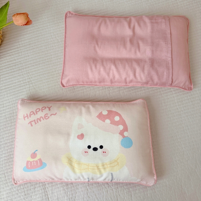 91家纺网 家纺一手货源 找家纺 萌宝家纺 2026春夏纯棉双层纱儿童枕套A类宝宝纱布枕头枕芯（萌宠系列） 西高地-粉色