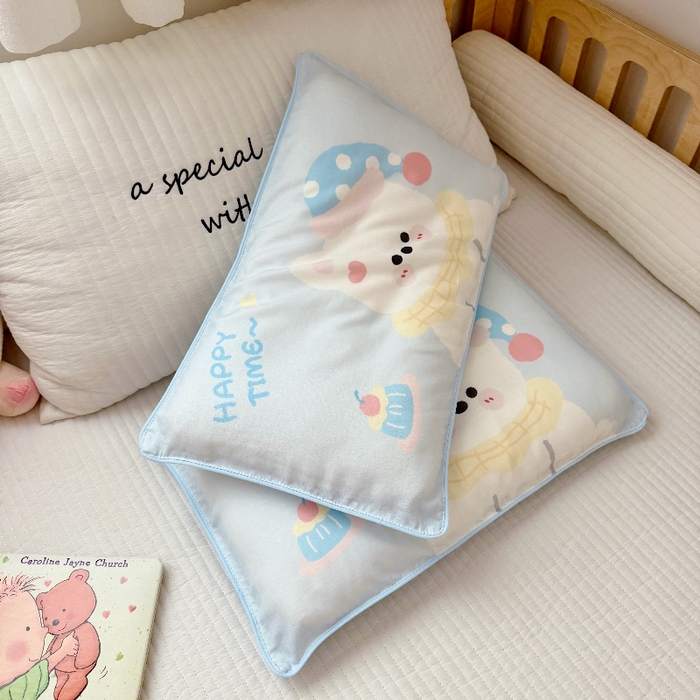 91家纺网 家纺一手货源 找家纺 萌宝家纺 2026春夏纯棉双层纱儿童枕套A类宝宝纱布枕头枕芯（萌宠系列） 西高地-蓝色