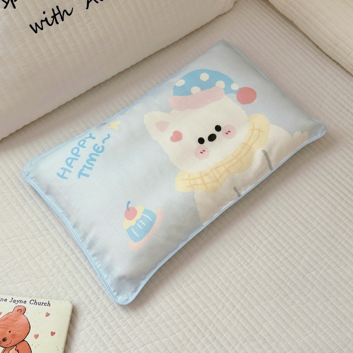 91家纺网 家纺一手货源 找家纺 萌宝家纺 2026春夏纯棉双层纱儿童枕套A类宝宝纱布枕头枕芯（萌宠系列） 西高地-蓝色