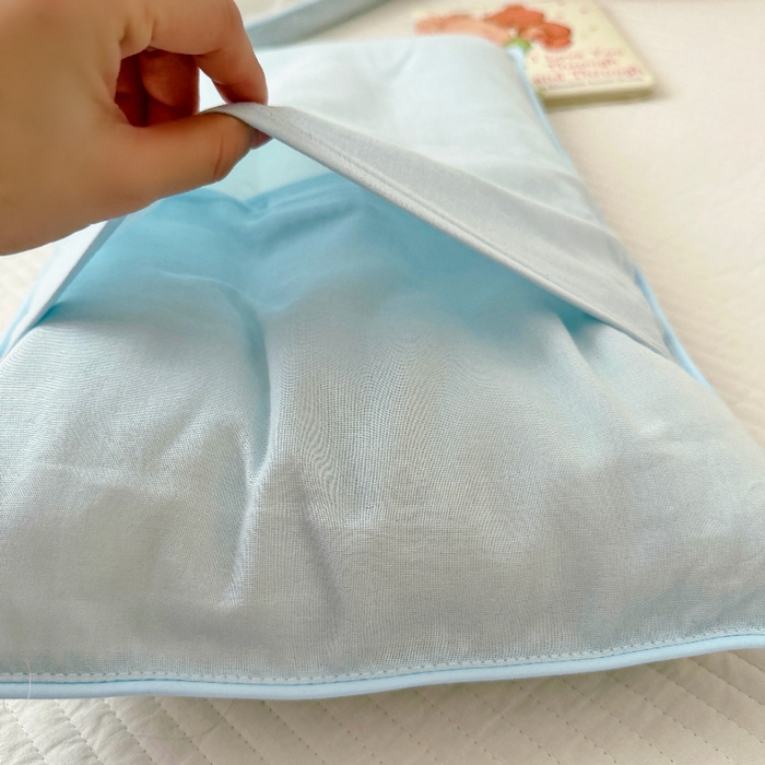 91家纺网 家纺一手货源 找家纺 萌宝家纺 2026春夏纯棉双层纱儿童枕套A类宝宝纱布枕头枕芯（萌宠系列） 西高地-蓝色