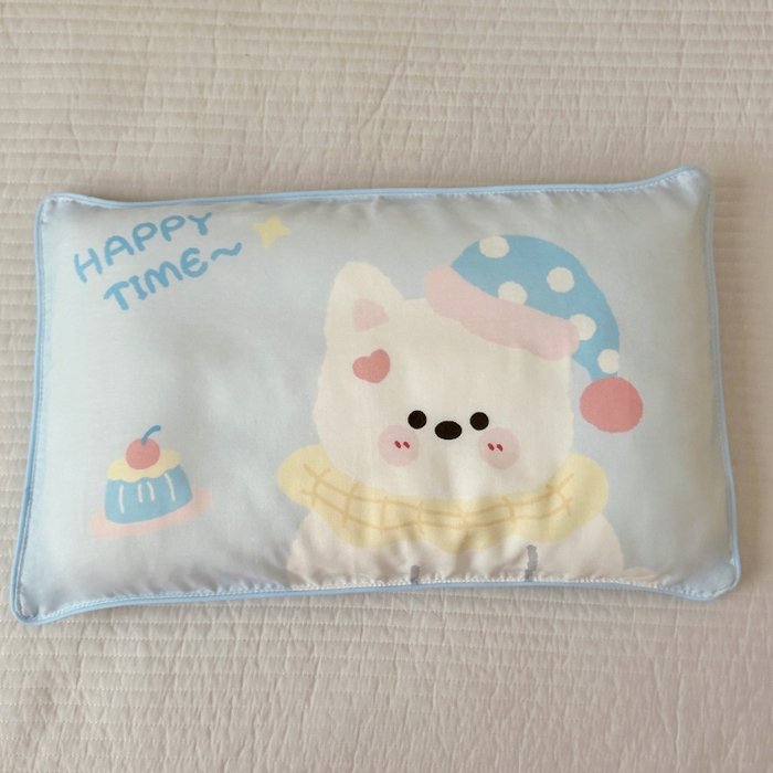 91家纺网 家纺一手货源 找家纺 萌宝家纺 2026春夏纯棉双层纱儿童枕套A类宝宝纱布枕头枕芯（萌宠系列） 西高地-蓝色