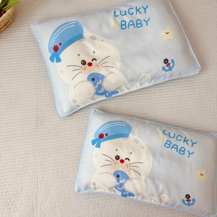 91家纺网 家纺一手货源 找家纺 萌宝家纺 2026春夏纯棉双层纱儿童枕套A类宝宝纱布枕头枕芯（萌宠系列） 小海豹