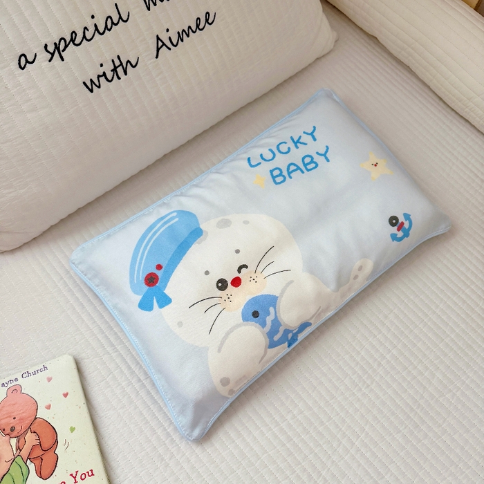 91家纺网 家纺一手货源 找家纺 萌宝家纺 2026春夏纯棉双层纱儿童枕套A类宝宝纱布枕头枕芯（萌宠系列） 小海豹