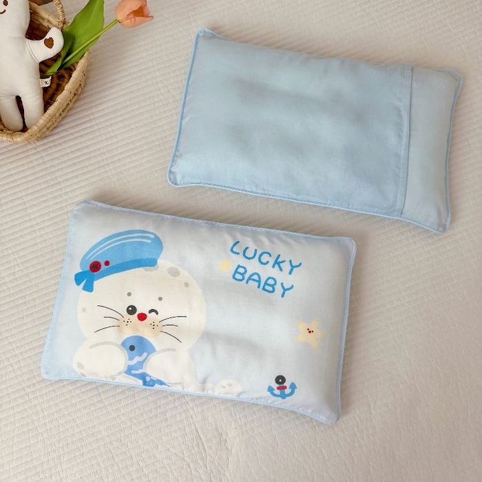 91家纺网 家纺一手货源 找家纺 萌宝家纺 2026春夏纯棉双层纱儿童枕套A类宝宝纱布枕头枕芯（萌宠系列） 小海豹