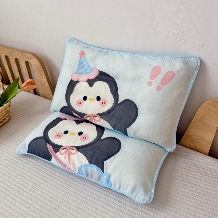 萌宝家纺 2026春夏纯棉双层纱儿童枕套A类宝宝纱布枕头枕芯（萌宠系列） 小企鹅