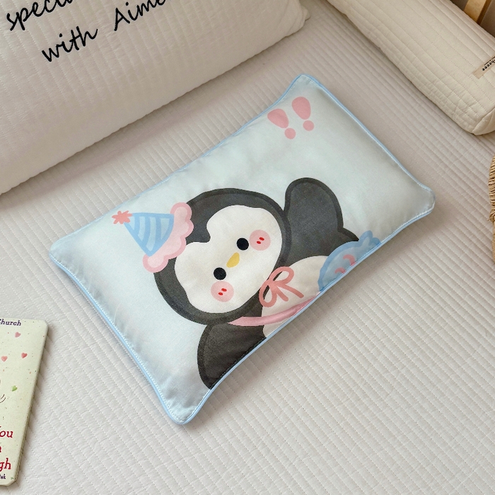 91家纺网 家纺一手货源 找家纺 萌宝家纺 2026春夏纯棉双层纱儿童枕套A类宝宝纱布枕头枕芯（萌宠系列） 小企鹅