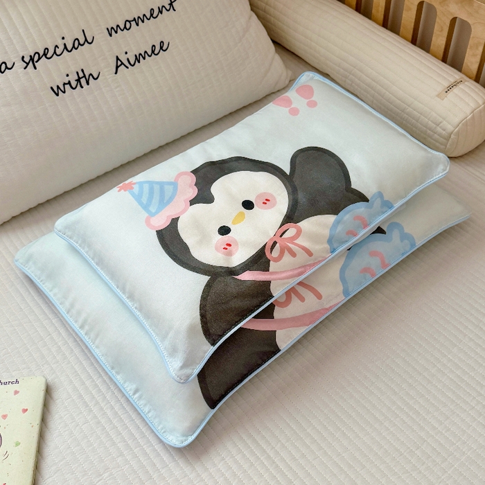 91家纺网 家纺一手货源 找家纺 萌宝家纺 2026春夏纯棉双层纱儿童枕套A类宝宝纱布枕头枕芯（萌宠系列） 小企鹅