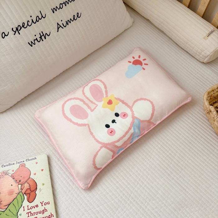 91家纺网 家纺一手货源 找家纺 萌宝家纺 2026春夏纯棉双层纱儿童枕套A类宝宝纱布枕头枕芯（萌宠系列） 小兔子