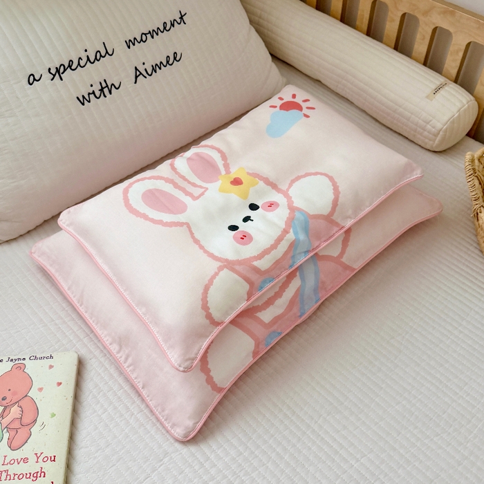 91家纺网 家纺一手货源 找家纺 萌宝家纺 2026春夏纯棉双层纱儿童枕套A类宝宝纱布枕头枕芯（萌宠系列） 小兔子