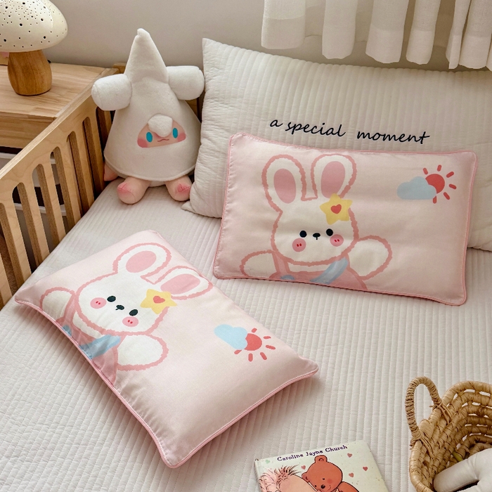 91家纺网 家纺一手货源 找家纺 萌宝家纺 2026春夏纯棉双层纱儿童枕套A类宝宝纱布枕头枕芯（萌宠系列） 小兔子