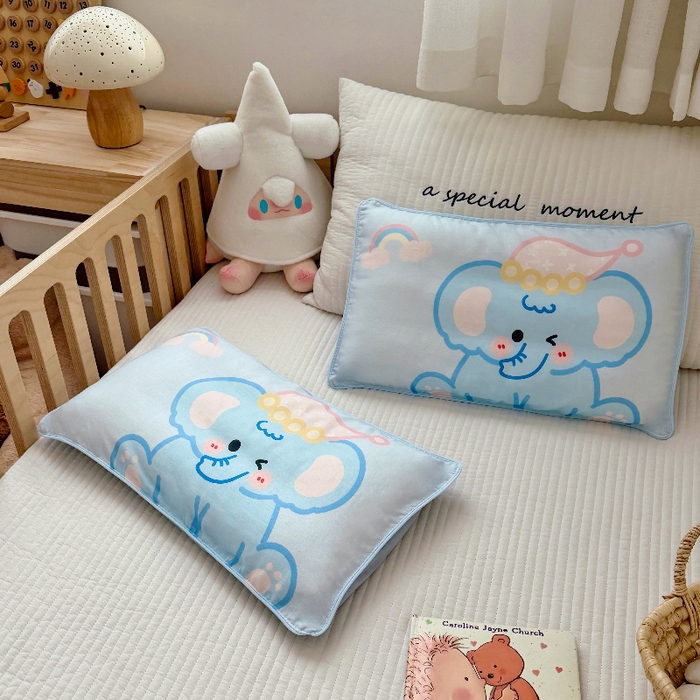 91家纺网 家纺一手货源 找家纺 萌宝家纺 2026春夏纯棉双层纱儿童枕套A类宝宝纱布枕头枕芯（萌宠系列） 小象