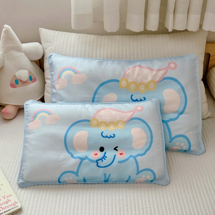 91家纺网 家纺一手货源 找家纺 萌宝家纺 2026春夏纯棉双层纱儿童枕套A类宝宝纱布枕头枕芯（萌宠系列） 小象