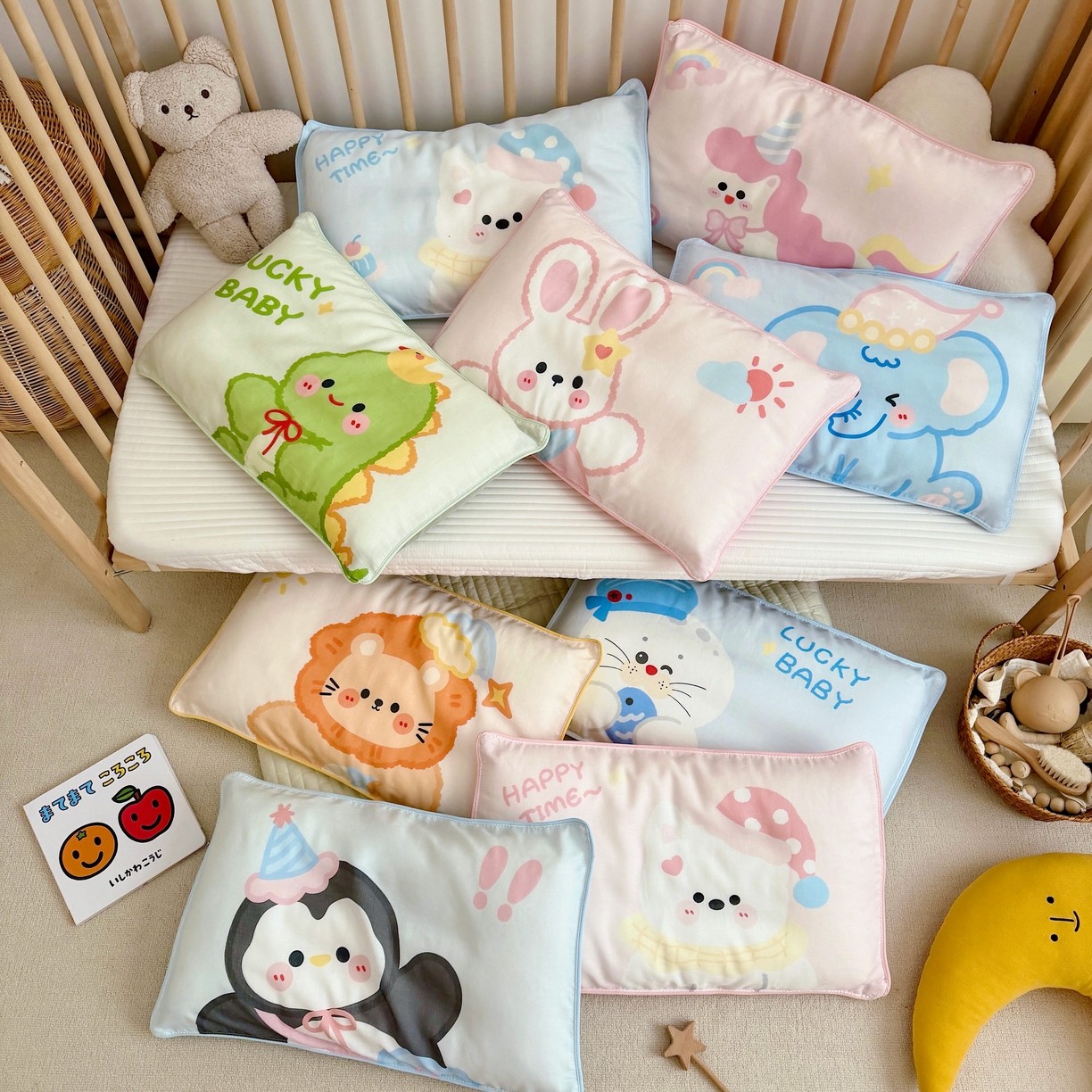 萌宝家纺 2026春夏纯棉双层纱儿童枕套A类宝宝纱布枕头枕芯（萌宠系列） 组合图仅供参考不可下单