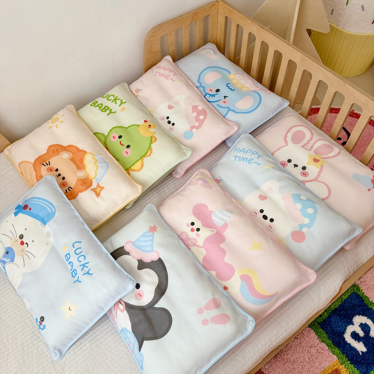 91家纺网 家纺一手货源 找家纺 萌宝家纺 2026春夏纯棉双层纱儿童枕套A类宝宝纱布枕头枕芯（萌宠系列） 组合图仅供参考不可下单