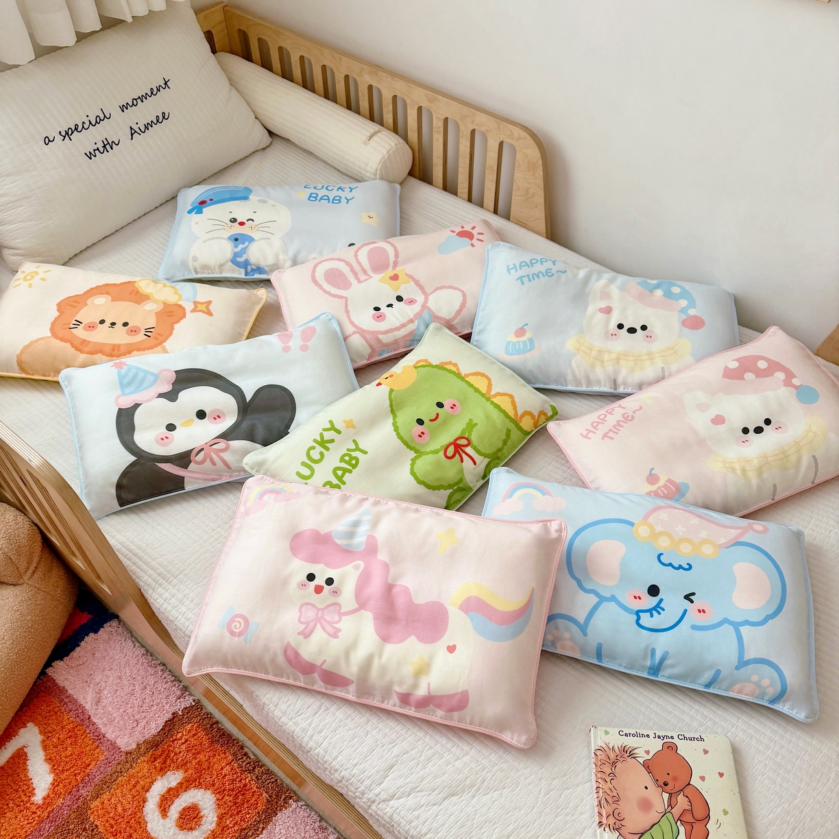 91家纺网 家纺一手货源 找家纺 萌宝家纺 2026春夏纯棉双层纱儿童枕套A类宝宝纱布枕头枕芯（萌宠系列） 组合图仅供参考不可下单