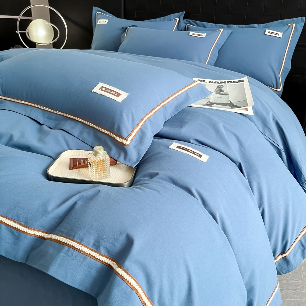 佳汐蓝家纺 2026春夏新款高支高密全棉纯棉四件套-锦绫系列 锦绫-宾利蓝